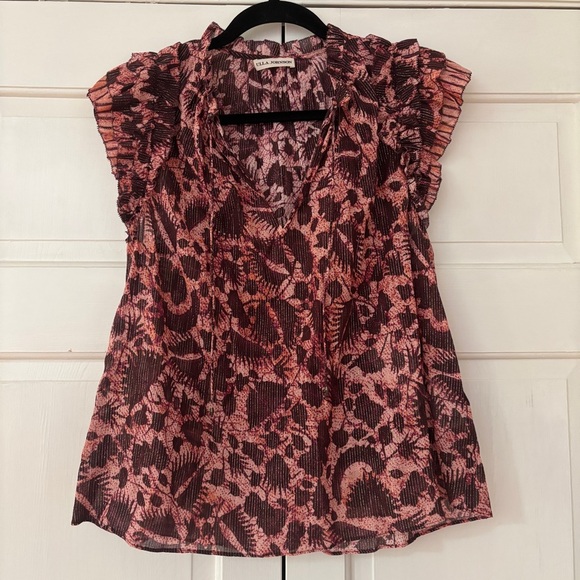 Ulla Johnson Dira Top Bordeaux Metallic Ruffle Size 6 Flutter Sleeve Tassel Tie - Picture 7 of 17